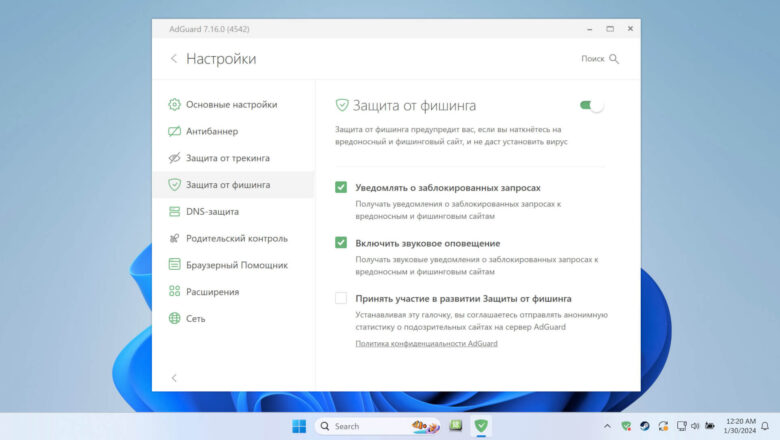 AdGuard — блокировщик рекламы для телефона, ПК и&nbsp;TV — windows-adguard-защита-от-фишинга