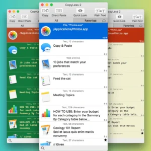 Интерфейс CopyLess 2 для macOS: менеджер буфера обмена с историей, отображающий скопированные файлы